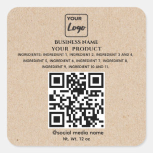 Pegatina Cuadrada Kraft código qr simple logotipo ingredientes del p