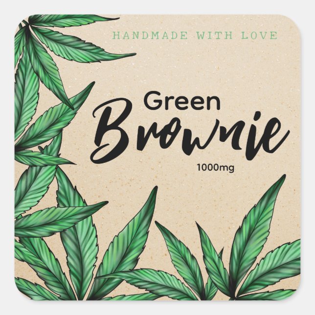 Pegatina Cuadrada Kraft Green Brownie Edibles (Anverso)