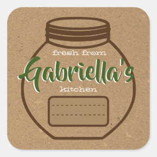 Pegatina Cuadrada Kraft Paper Brown Green Jam Jar Etiquetas de alime
