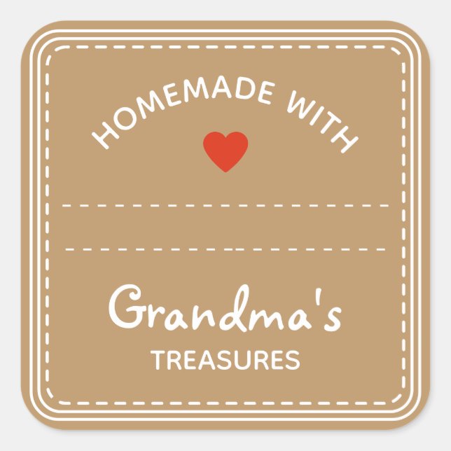 Pegatina Cuadrada Kraft Paper Brown Jar Labels Blank Textbox Heart (Anverso)