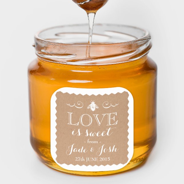 Pegatina Cuadrada Kraft Paper Honey Bee Wedding Favor Jar (Subido por el creador)