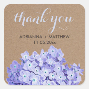 Pegatina Cuadrada Kraft Paper Hydrangeas Floral Gracias Boda