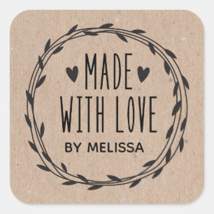 Pegatina Cuadrada Kraft personalizado hecho con amor