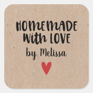Pegatina Cuadrada Kraft personalizado hecho en casa con Love Square 
