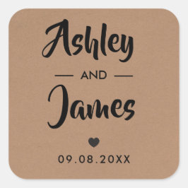 Pegatina Cuadrada Kraft Wedding Favor Pegatina, Personalizado, Nombr