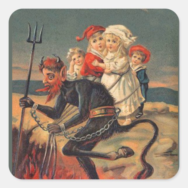 Pegatina Cuadrada Krampus con una carga de pegatinas navideñas para  (Anverso)