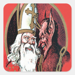 Pegatina Cuadrada Krampus de San Nicolás Rojo