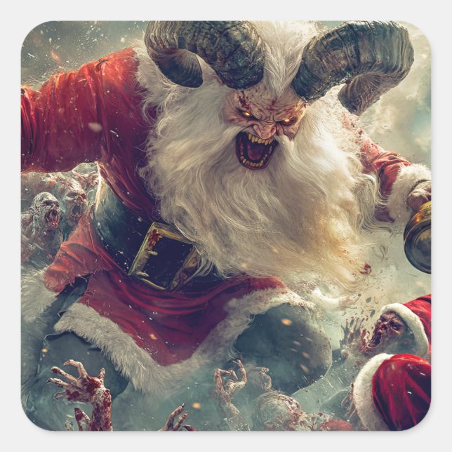 Pegatina Cuadrada Krampus Derrotando Zombies (Anverso)