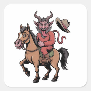 Pegatina Cuadrada Krampus divertido Santa malo de Navidad vaquero oc