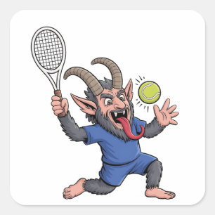 Pegatina Cuadrada Krampus espeluznante jugando tenis Navidad