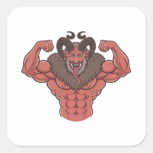 Pegatina Cuadrada Krampus Espeluznante Navidad Flexionando Músculo F