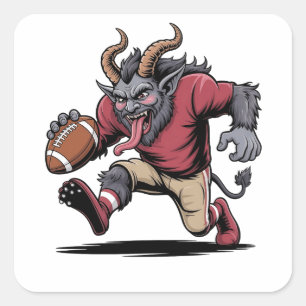 Pegatina Cuadrada Krampus Jugando Navidades De Fútbol Gimnasio
