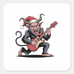 Pegatina Cuadrada Krampus Malvado Tocando Música Eléctrica de Guitar