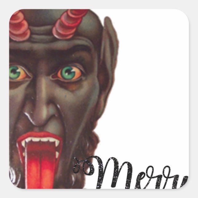 Pegatina Cuadrada krampus merry christmas (Anverso)
