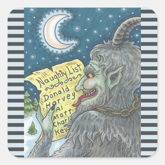PEGATINA CUADRADA KRAMPUS NIÑOS PEQUEÑOS LISTAN NAVIDAD (Anverso)