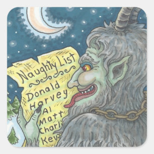 PEGATINA CUADRADA KRAMPUS NIÑOS PEQUEÑOS LISTAN NAVIDAD