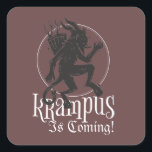 Pegatina Cuadrada Krampus se acerca la festividad de los Navidades<br><div class="desc">¿Qué es mejor que un poco de oscuridad en las vacaciones? ¡Nada que podamos pensar! ¡El pegatina de Krampus con Krampus está llegando! en una tipografía impresionante. ¡Divertido, Navidad alternativo oscuro! Esta silueta de Krampus tiene una cara maravillosa, ramas en su canasta, cascos y cuernos. Ver más Navidades góticos y...</div>