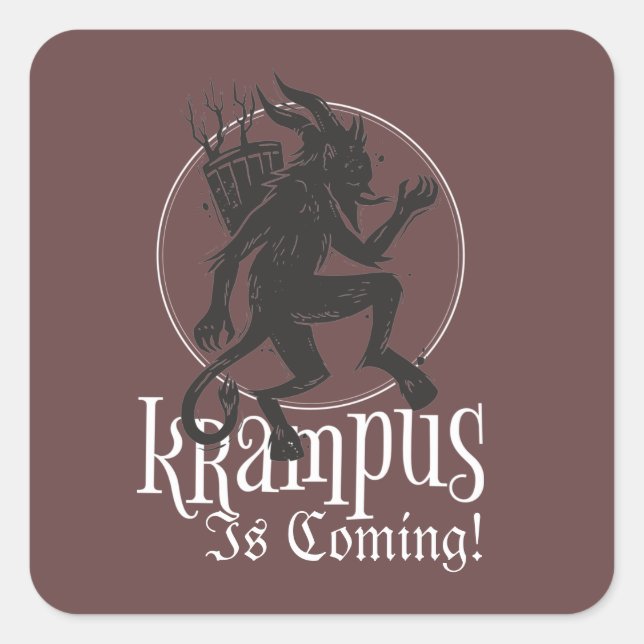 Pegatina Cuadrada Krampus se acerca la festividad de los Navidades (Anverso)