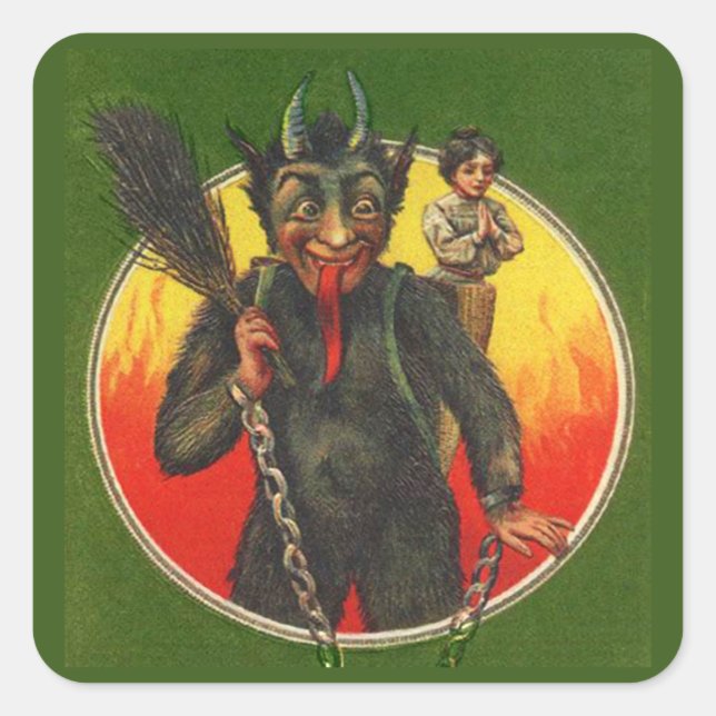 Pegatina Cuadrada Krampus y las pegatinas navideñas de las mujeres q (Anverso)