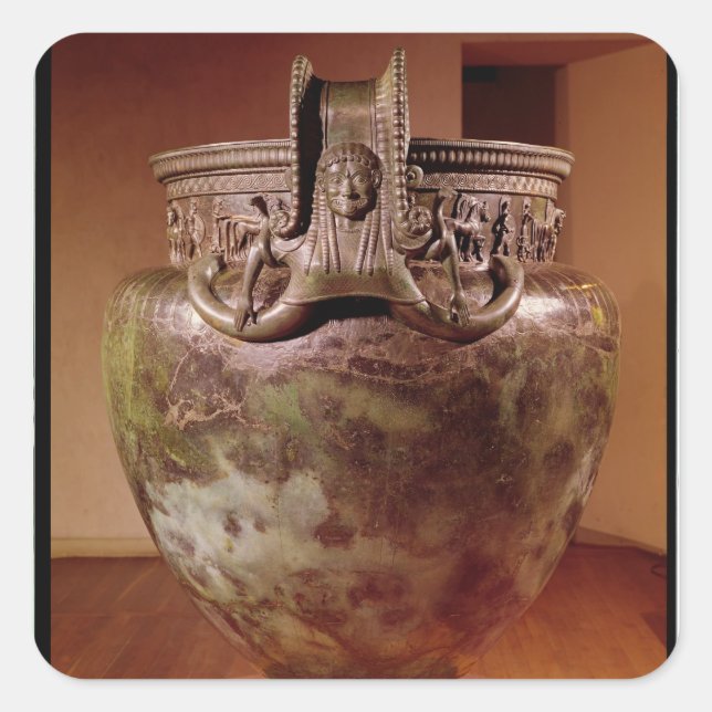 Pegatina Cuadrada Krater, desde la tumba de una princesa de Vix (Anverso)