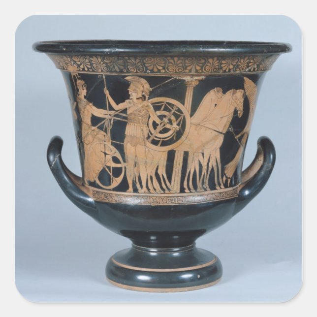 Pegatina Cuadrada Krater kalyx, figura roja del Atlántico (Anverso)