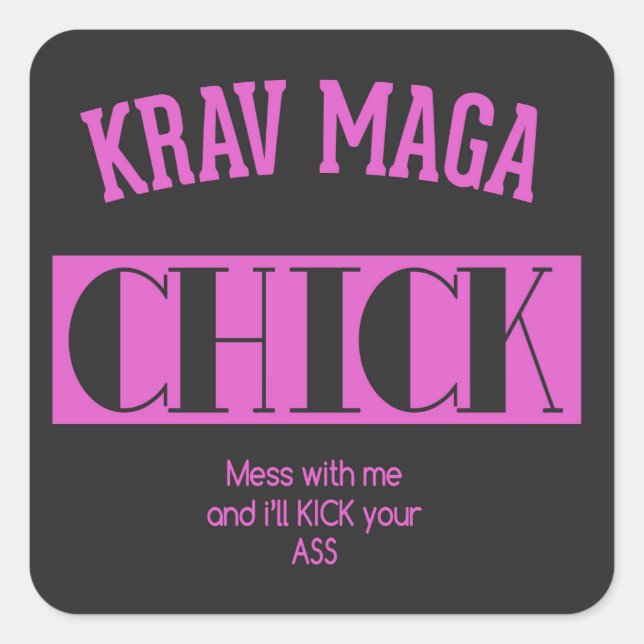 Pegatina Cuadrada Krav Maga Chick - Métete conmigo (Anverso)