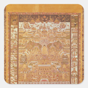 Pegatina Cuadrada Kshitigarbha, juez del infierno, de Dunhuang