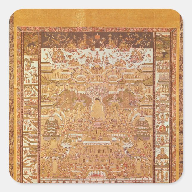 Pegatina Cuadrada Kshitigarbha, juez del infierno, de Dunhuang (Anverso)