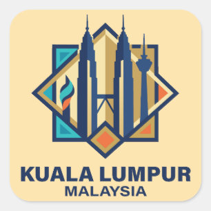 Pegatina Cuadrada Kuala Lumpur Malasia Sudeste Asiático
