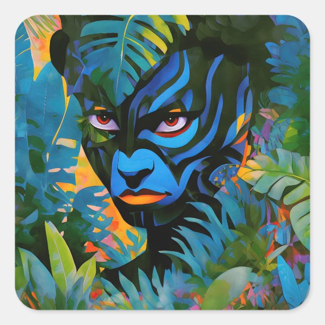 Pegatina Cuadrada "Kuiráya" - Hoja pintada - Mujeres En La Amazonía (Anverso)