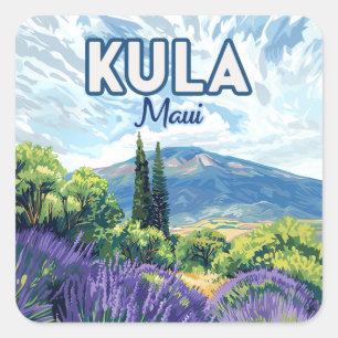 Pegatina Cuadrada Kula Maui Haleakala Hawaii Lavender Retro