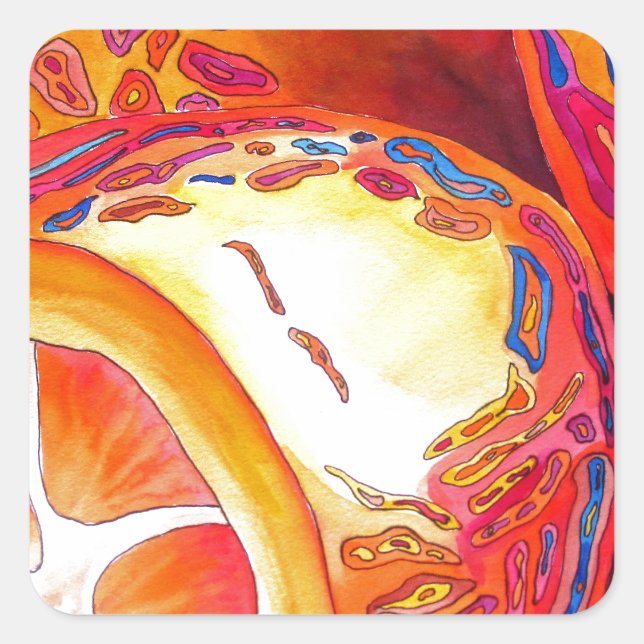 Pegatina Cuadrada Kumquats naranja cítrico acuarela arte (Anverso)