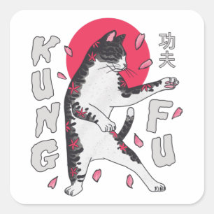Pegatina Cuadrada Kung Fu Cat