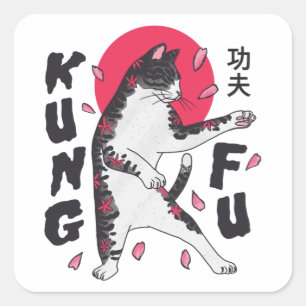 Pegatina Cuadrada Kung Fu Cat