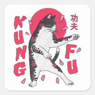 Pegatina Cuadrada Kung Fu Cat