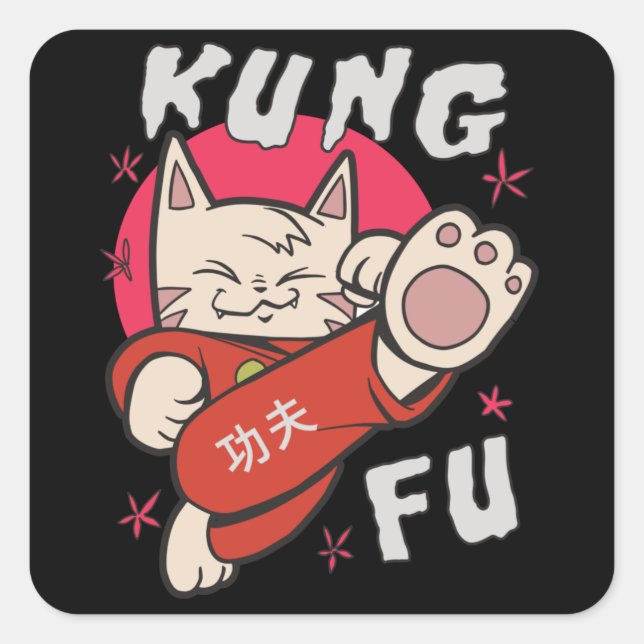 Pegatina Cuadrada Kung Fu Cat (Anverso)