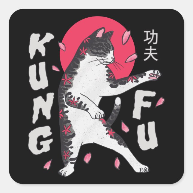 Pegatina Cuadrada Kung Fu Cat (Anverso)
