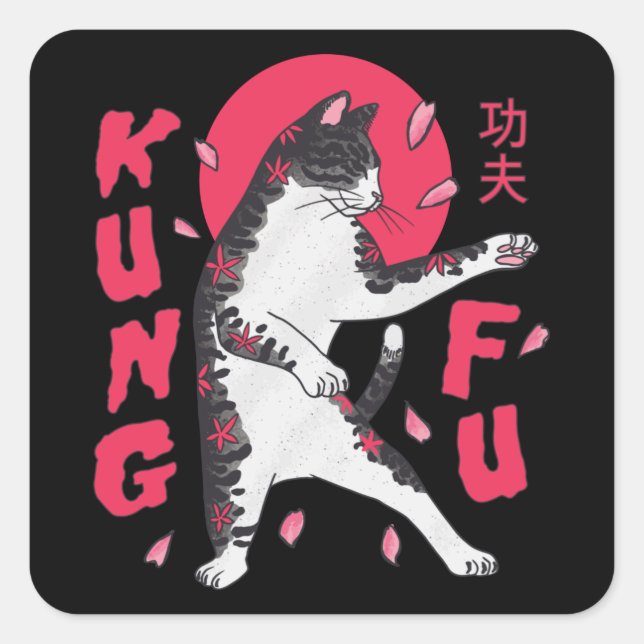 Pegatina Cuadrada Kung Fu Cat (Anverso)