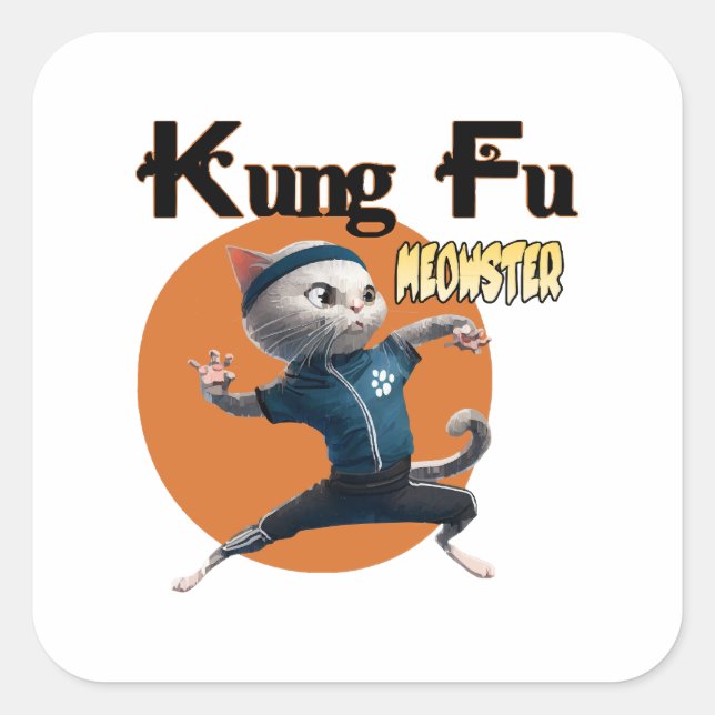 Pegatina Cuadrada Kung Fu Meowster (Anverso)