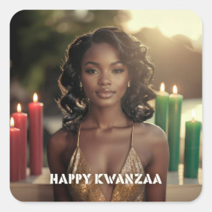 PEGATINA CUADRADA KWANZAA - FELIZ KWANZAA - 