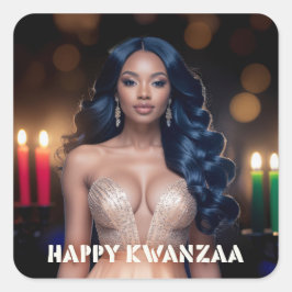 PEGATINA CUADRADA KWANZAA - FELIZ KWANZAA