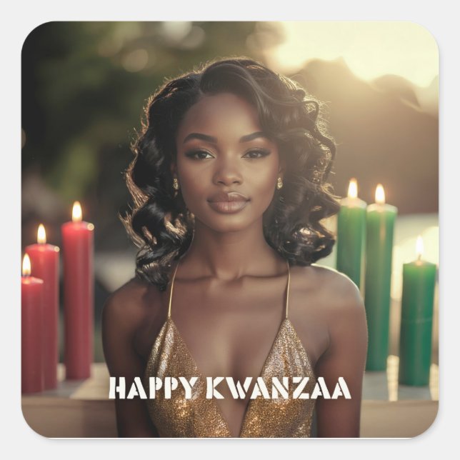 PEGATINA CUADRADA KWANZAA - HAPPY KWANZAA -  (Anverso)