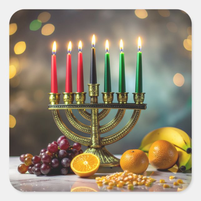 PEGATINA CUADRADA KWANZAA - KINARA -  (Anverso)