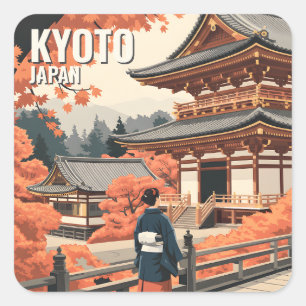 Pegatina Cuadrada Kyoto Japón Viaje Otoño Templo Personalizar