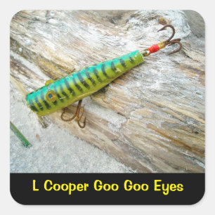 Pegatina Cuadrada L Cooper Goo Goo Ojos Alumnos de pesca de época