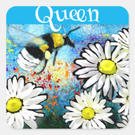 Pegatina Cuadrada La abeja reina en la pintura de Daisies