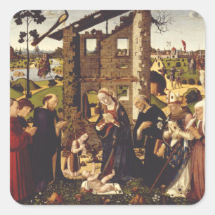 Pegatina Cuadrada La Adoración de Biagio d'Antonio Arte Medieval