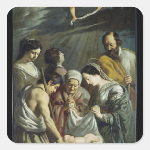 Pegatina Cuadrada La adoración de los pastores, c.1630-32