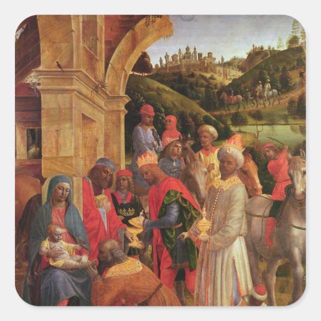 Pegatina Cuadrada La adoración de los reyes (Anverso)