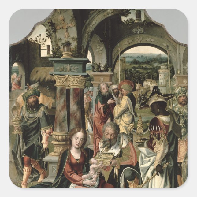 Pegatina Cuadrada La adoración del Magi (Anverso)
